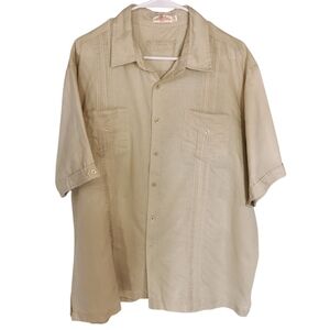Linen Blend Resort Guayabera Shirt Tan Relaxed Fit Platino de Marquis XL